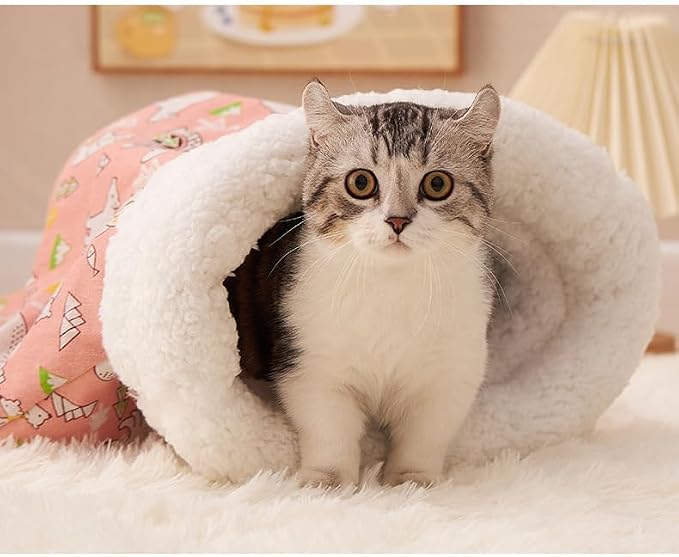 Soft & Safe Cat Tunnel Sleep Bag Bed Cozy Hideway for Kitty's Comfort (Pink, Large)