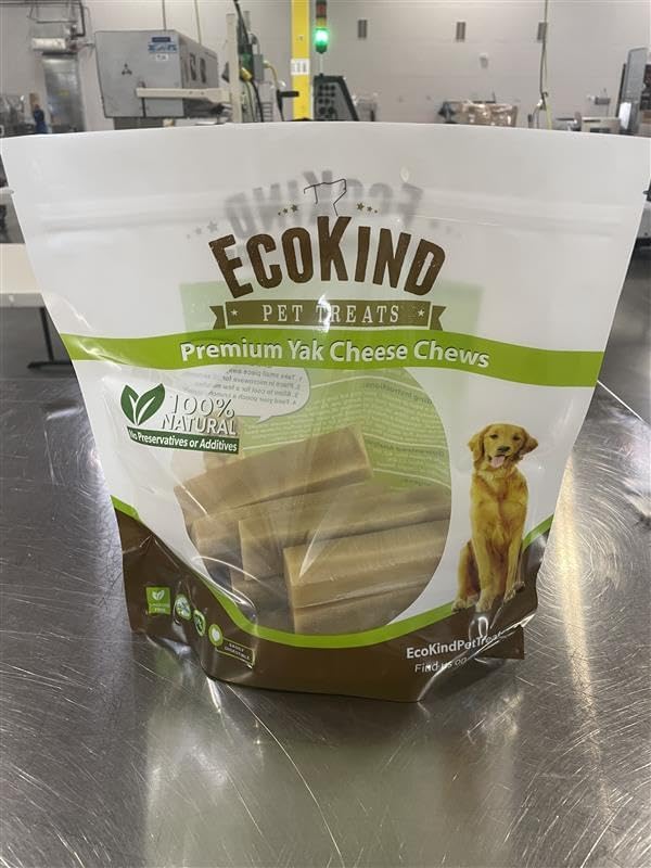 EcoKind Yak Cheese Himalayan Dog Chews, Yak Chews for Large Dogs, Long Lasting Bone for Aggressive Chewers, 3 Ingredients, Natural High Protein Treat, No Additives or Lactose, Large - 8+ Chews (2 lbs)