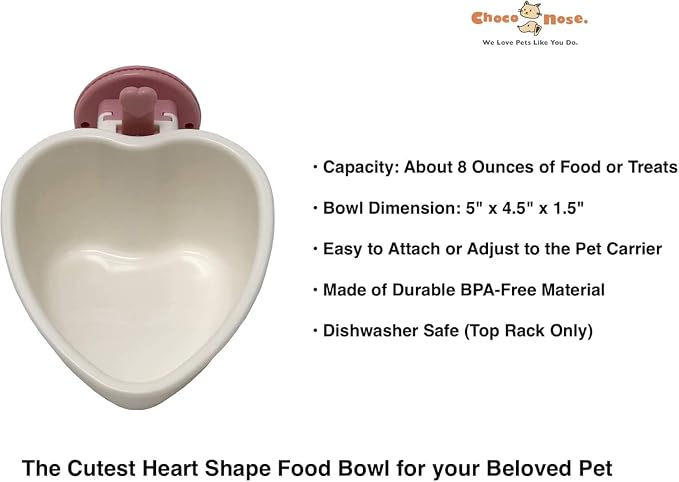 Choco Nose Patented Removable Heart Shaped Food Bowl for Dogs/Puppies/Rabbits/Cats/Guinea Pigs/Chinchillas/Birds -Water Dish for Small Pets or Animals - for Wire Cages or Crates 8 oz, Pink (C607)