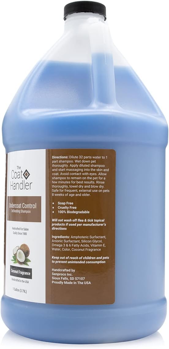 The Coat Handler Undercoat Control deShedding Dog Shampoo, 1 Gallon - Combats and Reduces Shedding, Undercoat Removal, Omega 3 & 6 Rich, Vitamin E Strengthens The Hair Follicle, Natural