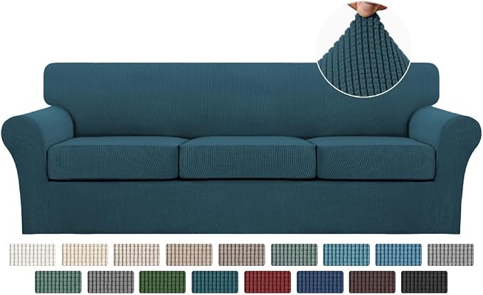 Turquoize 4 Piece Sofa Covers for 3 Cushion Couch Sofa Slipcover Soft Couch Cover for Dogs-Washable Sofa Furniture Covers with 3 Individual Large Cushion Covers Jacquard Fabric(XL Sofa,Deep Teal)