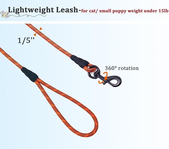 WYuZe Reflective X-Small Dog Leash 6ft Thin 1/5" Rope Cat Leash | Lightweight Sturdy for Puppy Training, Walking Lead for Chihuahua Maltese Small Pet Up to 15lb