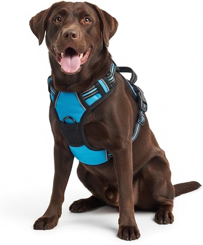 No Pull Dog Harness, X-Large SkyBlue Tactical Vest Harness, Extra Large 900D Nylon Heavy Duty Dog Harness with Easy Control Handles, Adjustable Reflective Padded Pet Vest for Golden Retriever