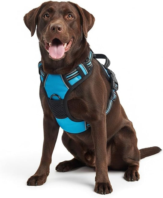 No Pull Dog Harness, X-Large SkyBlue Tactical Vest Harness, Extra Large 900D Nylon Heavy Duty Dog Harness with Easy Control Handles, Adjustable Reflective Padded Pet Vest for Golden Retriever