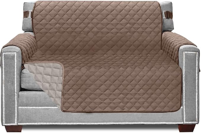 Sofa Shield® Couch Armchair Covers for Dogs, Reversible Furniture Protector with Strap, Stain and Tear Resistant Cushion Cover, 48 inch Seat, Machine Washable Slipcover Pets, Cats, Latte Linen