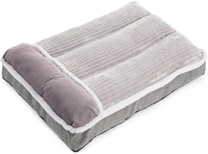 Dog Bed for Large Dogs, Dog Mattress with Pillow for Crate Kennel, Sofa pet Bed, Super Soft pet Bed for Medium, Jumbo, Small Dogs Breeds (Grey, Large:(36"x27"x3")