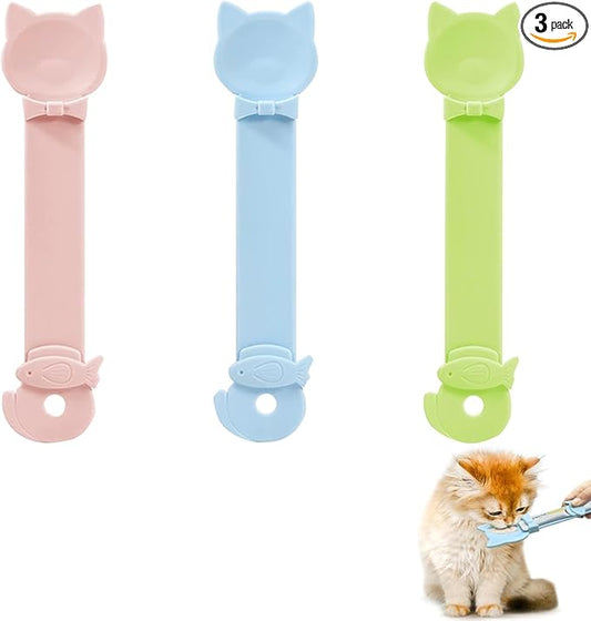 2 in 1 Pet Cat Strip Snack Feeder, Portable Cute Sliding Cat Treat Feeding Spoon&Cat Food Spoon for Wet Food（3pcs）