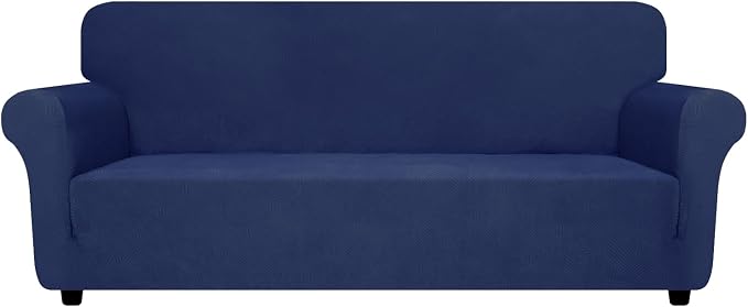 ZNSAYOTX Super Stretch Couch Cover (72"-92"), New Striped Sofa Covers Fitted Slipcovers with Elastic Bottom, Dog Cat Pets Proof Spandex Fabric Comfortable & Durable (Navy Blue, Sofa)