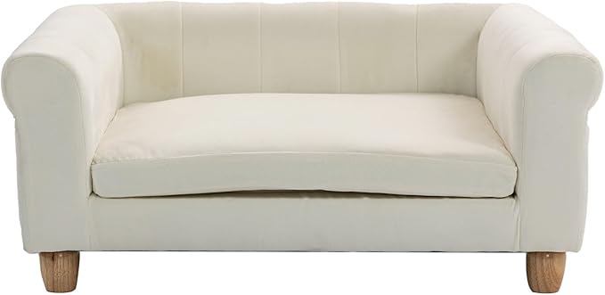 CRITTER SITTERS 33” Faux Suede Ped Bed in Cream, Durable Washable Sofa Couch for Small & Medium Cats & Dogs, Must Have Accessory for Yorkies, Shih Tzus & Frenchies, Kitten & Puppy Essential Furniture