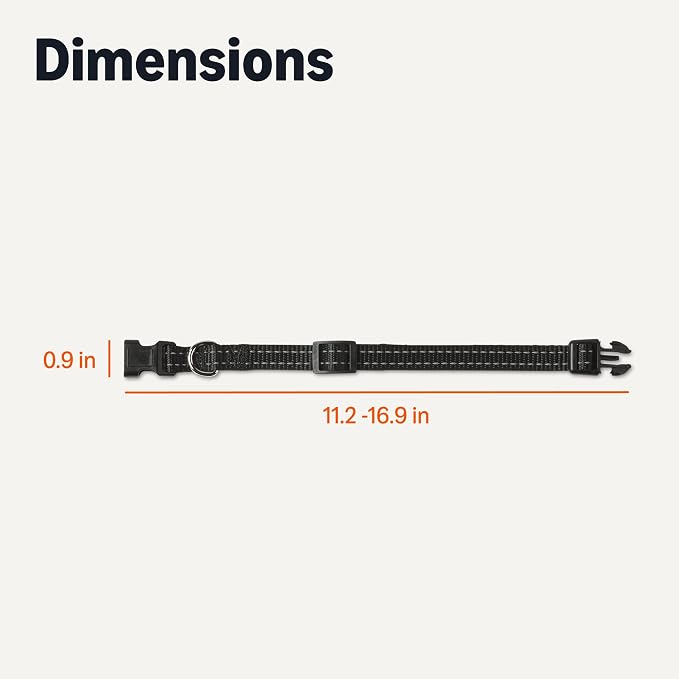 Amazon Basics Reflective Polyester Dog Collar, Adjustable Length 11.2"-16.9", 0.9" W, Quick-Release Buckle for Easy On/Off, Small, Black