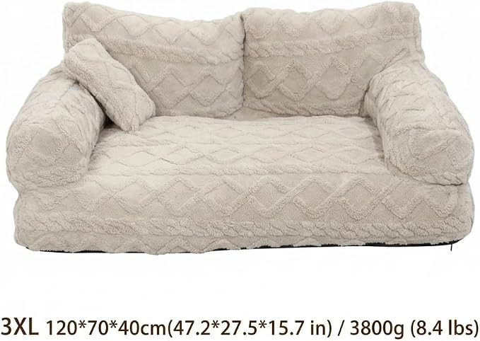 Plush Calming Pet Sofa Bed with Removable Cover, Fluffy Dog Cat Bed Pet Couch Beds Plush, Plushs Cat Couch Bed, Soft Warming Washable Puppy Bed (Beige, XXX-Large)