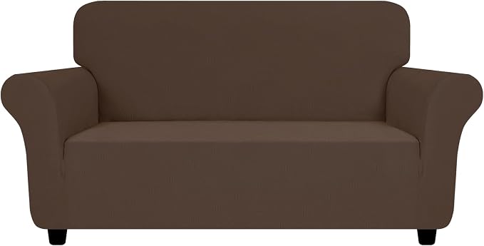 ZNSAYOTX Super Stretch Loveseat Covers (57"-70"), New Striped Love Seat Slipcover, Dogs Pet Friendly Anti-Slip Couch Protector Spandex Durable 2 Seater Fabric Sofa Cover (Coffee, Loveseat)