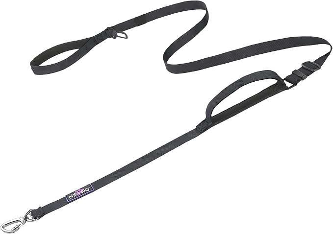 Hotsky Heavy Duty Dog Leash with Two Padded Handles,4.5-6 FT Adjustable Nylon Seatbelt Dog Leash with Traffic Handle and Carabiner for Large Medium and Small Breed Dogs that Pull,Black