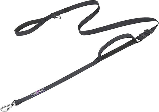 Hotsky Heavy Duty Dog Leash with Two Padded Handles,4.5-6 FT Adjustable Nylon Seatbelt Dog Leash with Traffic Handle and Carabiner for Large Medium and Small Breed Dogs that Pull,Black