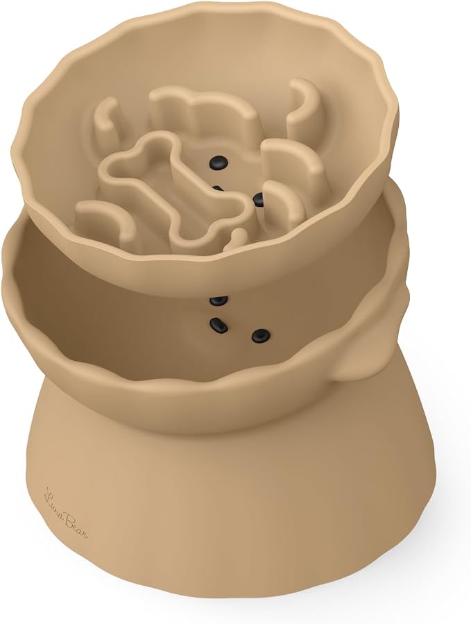 Slow Feeder Dog Bowls Made of Premium Food-Grade Silicone, Anti-Choking & Slow Eating for Improved Digestion, Non-Slip, Soft & Durable, Quiet Dog Bowl, Cute, Dishwasher Safe (Brown, Doggy)
