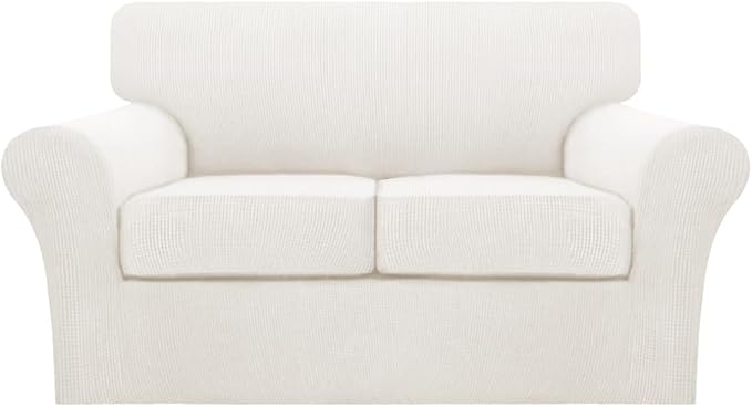 Turquoize 3 Piece Sofa Covers for 2 Cushion Couch Sofa Slipcover Soft Couch Cover for Dogs-Washable Sofa Furniture Cover with 2 Individual Cushion Covers, Jacquard Fabric (Loveseat, Porcelain White)