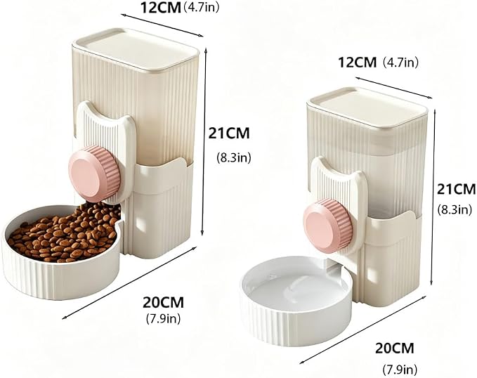 Pet Dog Cat Hanging Automatic Feeder and Water Dispenser Set, 2-in-1 Gravity Pet Food & Water Bowl for Cage, No-Spill Small Dog Rabbit Food Dispenser (Pink)