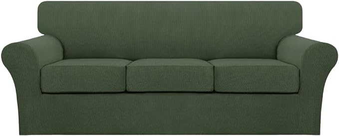 Turquoize 4 Piece Sofa Covers for 3 Cushion Couch Sofa Slipcover Soft Couch Cover for Dogs-Washable Sofa Furniture Covers with 3 Individual Cushion Covers (3 Cushion Sofa, Bronze Green)