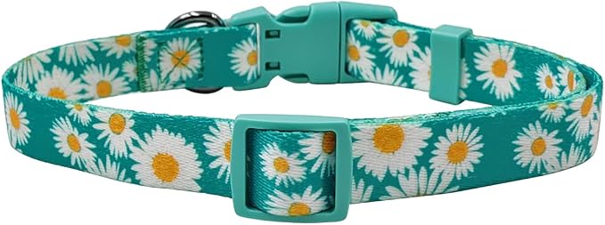Dog Collar and Leash Set, Cute Daisy Pattern, Polyester Material, 5ft Leash, for Puppy Dogs.(Extra Small,Green Daisy)