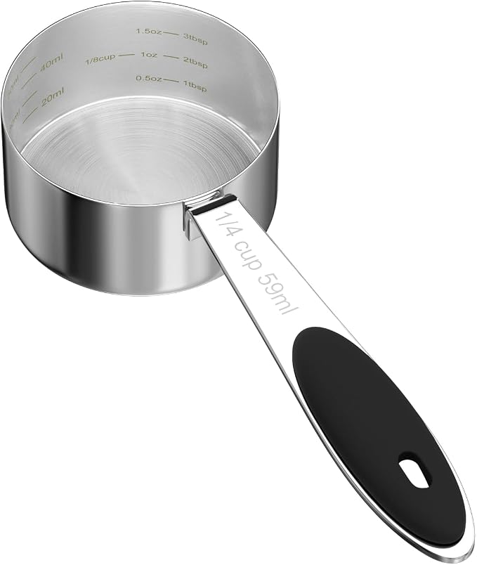 LEIFENY 1PCS 1/4CUP(59ml) Dog Cat Food Scoop, Stainless Steel Measuring Cup, Metal Pet Scooper with Inner Precision Scale Measurement