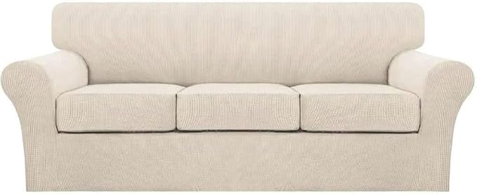 Turquoize 4 Piece Sofa Covers for 3 Cushion Couch Sofa Slipcover Soft Couch Cover for Dogs Washable Furniture Cover with 3 Individual Large Cushion Covers Feature Fabric (Large Sofa, Biscotti Beige)