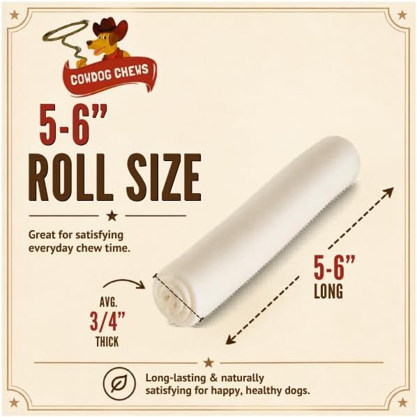 Cowdog Chews 5-6 Inches Rawhide Retriever Roll - Chewing Dog Treat, 100% Natural - Natural Grass Fed Livestock Sourced (10 Pack)