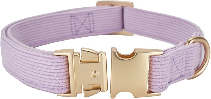 Soft Corduroy Dog Collar and Leash Set Adjustable Durable Dog Collars with Metal Buckle and Lead for Medium Dogs,Lilac