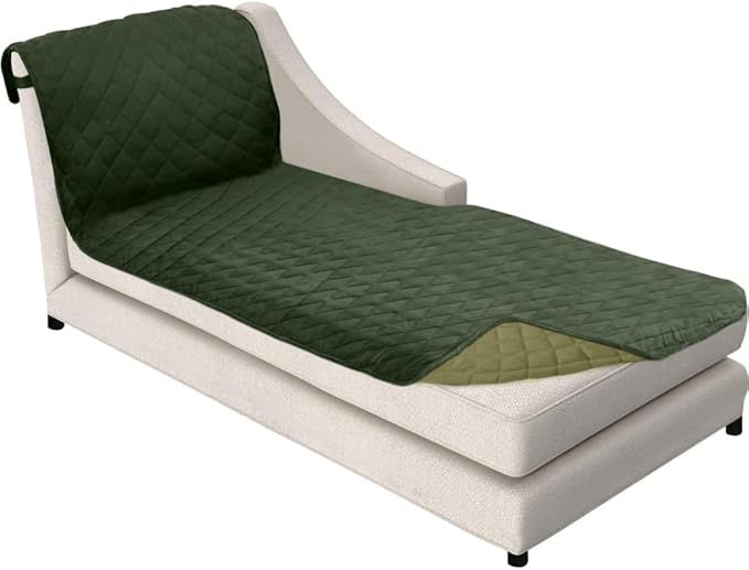 Sofa Shield® Couch Chaise Covers for Dogs, Reversible Furniture Protector with Strap, Stain and Tear Resistant Cushion Cover, 102x34 inch Seat, Machine Washable Slipcover Pets, Cats, Hunter Green Sage