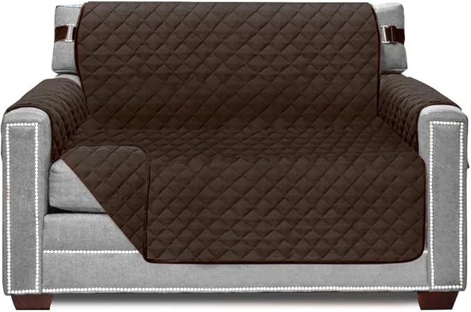 Sofa Shield® Couch Armchair Covers for Dogs, Reversible Furniture Protector with Strap, Stain and Tear Resistant Cushion Cover, 48 inch Seat, Machine Washable Slipcover Pets, Cats, Chocolate