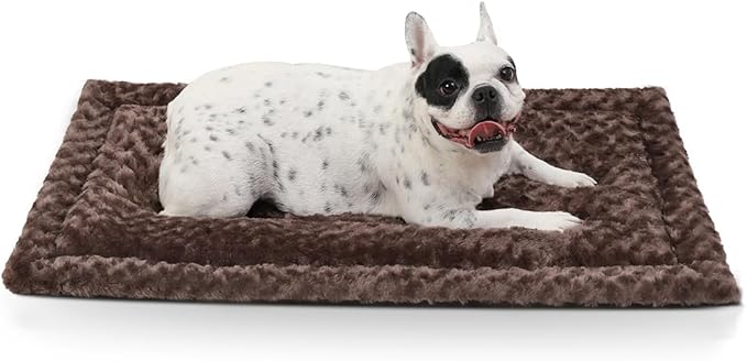 Washable Dog Bed Mat Crate Pad Soft Fluffy Pet Kennel Beds Dog Sleeping Mattress for Large Jumbo Medium Small Dogs, 36 x 23 Inch, Brown