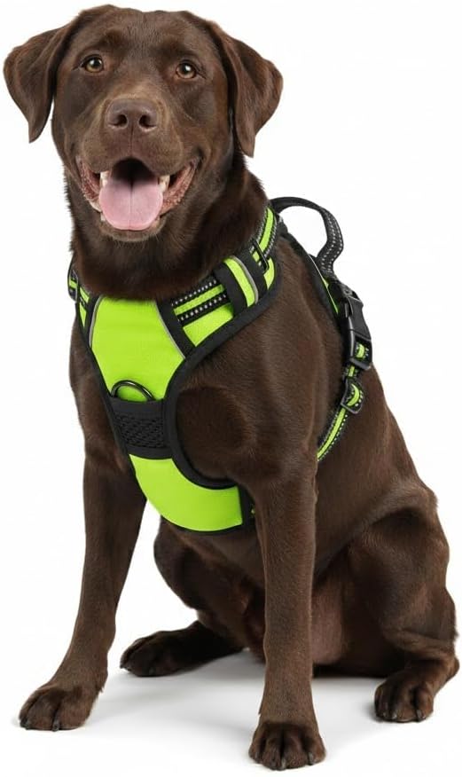 No Pull Dog Harness, X-Large Green Tactical Vest Harness, Extra Large 900D Nylon Heavy Duty Dog Harness with Easy Control Handles, Adjustable Reflective Padded Pet Vest for Golden Retriever