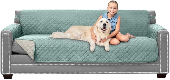 Sofa Shield® Couch Slip Covers for Dogs, Reversible Furniture Protector with Strap, Stain and Tear Resistant Cushion Cover, 78 inch Seat, Machine Washable Slipcover Pets, Cats, Seafoam Cream
