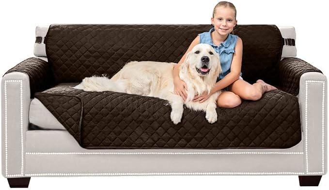 Sofa Shield® Couch Slip Covers for Dogs, Reversible Furniture Protector with Strap, Stain and Tear Resistant Cushion Cover, 62 inch Seat, Machine Washable Slipcover Dog Pets Cats, Chocolate