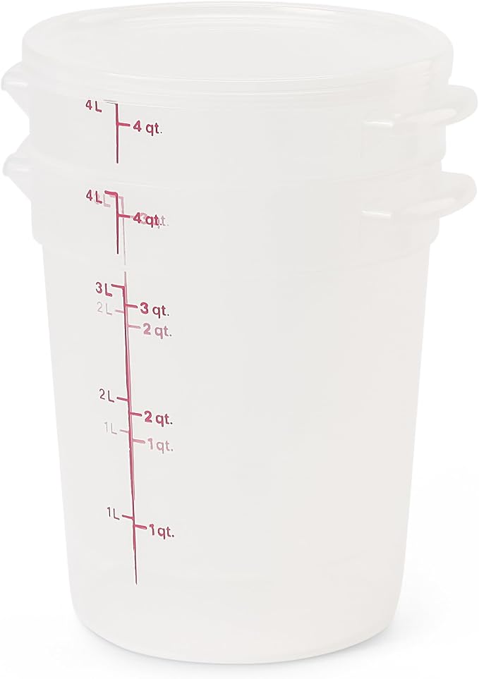 Cambro Food Storage Containers with Lids (BPA-Free) - 4 Quart - Food Grade Buckets with Lids (2 Pack) - For Dough Proofing and Brining (Translucent)