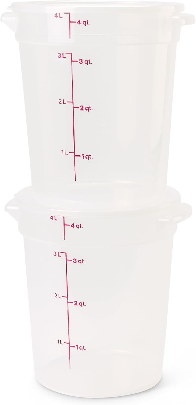 Cambro Food Storage Containers with Lids (BPA-Free) - 4 Quart - Food Grade Buckets with Lids (2 Pack) - For Dough Proofing and Brining (Translucent)