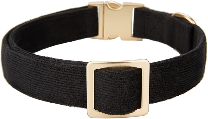 Soft Corduroy Dog Collar and Leash Set Adjustable Durable Dog Collars with Metal Buckle and Lead for Large Dogs,Black