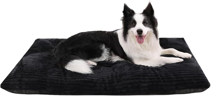 KSIIA Dog Crate Bed Washable Jumbo Dog Beds for Large Dogs Deluxe Thick Flannel Fluffy Comfy Kennel Pad Anti-Slip & Anti-Scratch Pet Sleeping Mat, 48 x 29 Inch, Black