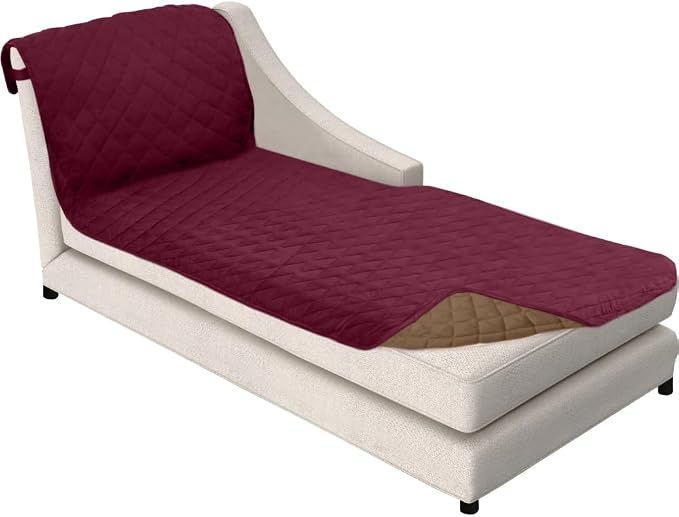 Sofa Shield® Couch Chaise Covers for Dogs, Reversible Furniture Protector with Strap, Stain and Tear Resistant Cushion Cover, 102x34 inch Seat, Machine Washable Slipcover Pets, Cats, Burgundy Tan