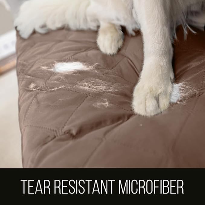 Sofa Shield® Couch Recliner Covers for Dogs, Reversible Furniture Protector with Strap, Stain and Tear Resistant Cushion Cover, 28 inch Seat, Machine Washable Slipcover Pets, Cats, Latte Linen