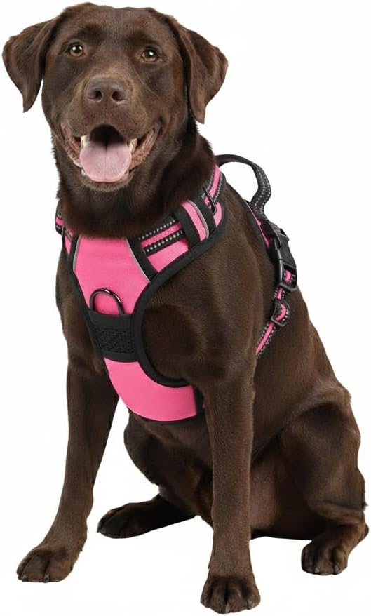 No Pull Dog Harness, X-Large Pink Tactical Vest Harness,900D Nylon Heavy Duty Dog Harness with Easy Control Handles, Adjustable Reflective Padded Pet Vest for Golden Retriever Mastiff