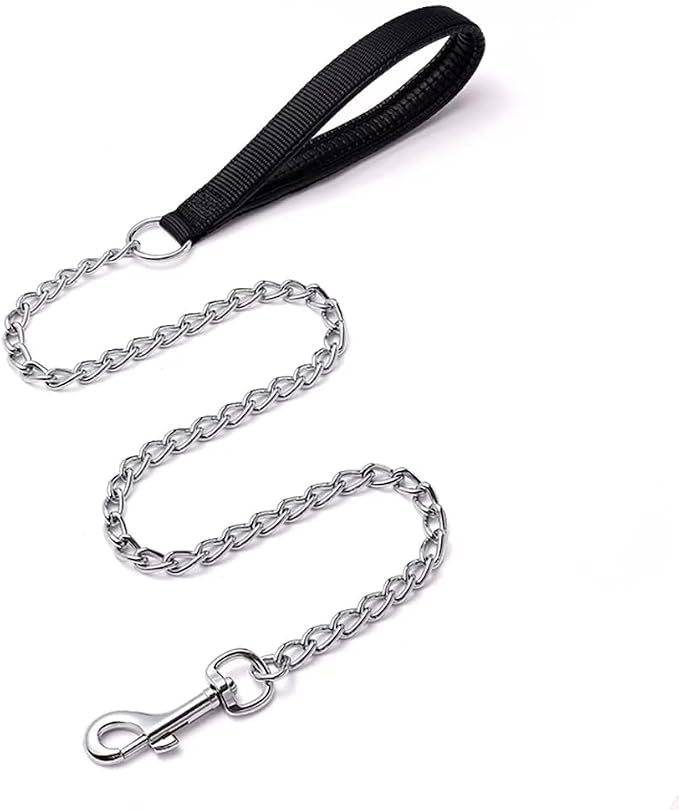 Chain Dog Leash with Padded Handle, Durable Chew Proof for Medium and Large Dogs (4 ft x 3.0 mm)
