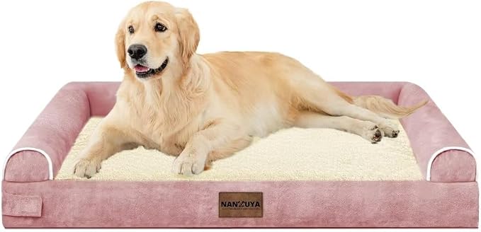Large Dog Bed Orthopedic Washable: Beds Bolster XL Bed Big XLarge Dogs Memory Foam Sofa Couch Waterproof Removable Cover - Pink