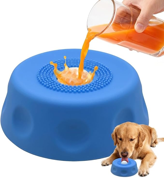 Slow Feeder Dog Bowls for Liquid Treat, Interactive Lick Bowl Anti-Slip Slow Feeder for Wet Food, Water & Treats Lick Toy for Large Medium Small Breeds Dietary Supplement/Post-op Nutrition (Blue)