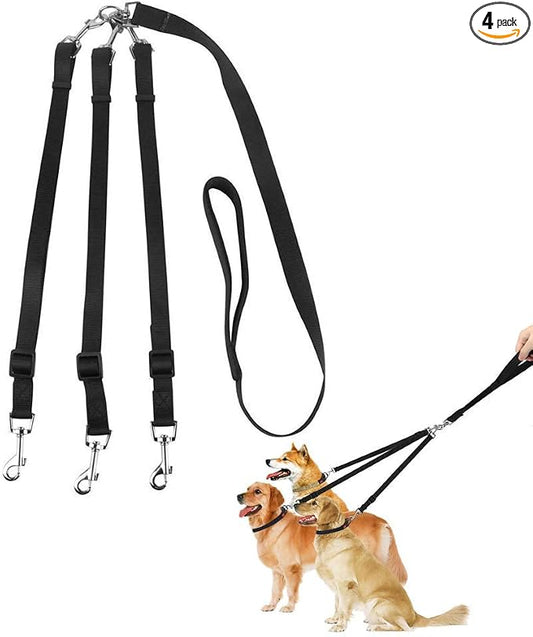 ASOCEA 3 Dog Leash - 3 in 1 Multiple Dog Leash with Detachable Swivel, Soft Padded Handle for Walking and Training Two or Three Dogs (Black)
