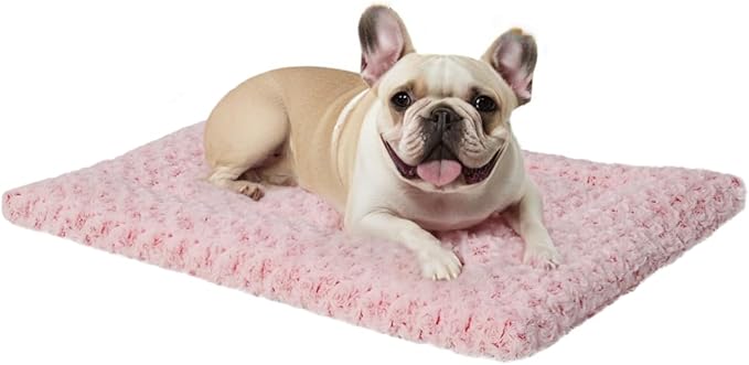 Washable Dog Bed Mat Crate Pad Soft Fluffy Pet Kennel Beds Dog Sleeping Mattress for Large Jumbo Medium Small Dogs, 36 x 23 Inch, Pink