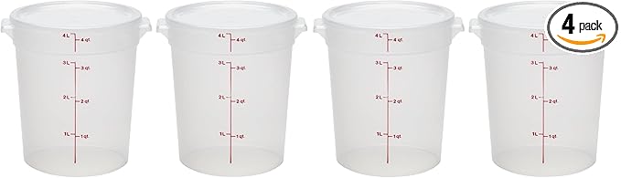 Cambro Food Storage Containers with Lids (BPA-Free) - 4 Quart - Food Grade Buckets with Lids (4 Pack) - For Dough Proofing and Brining (Translucent)
