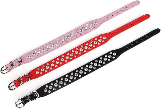 Rhinestone Dog Collar, Bling Rhinestone PU Leather Crystal Diamond Pet Dog Cat Puppy Collar Black S M L XL (S, Hot Pink)