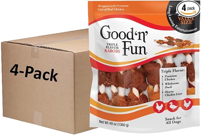 Good'n'Fun Triple Flavored Rawhide Kabobs for Dogs 3 Pound (Pack of 4)