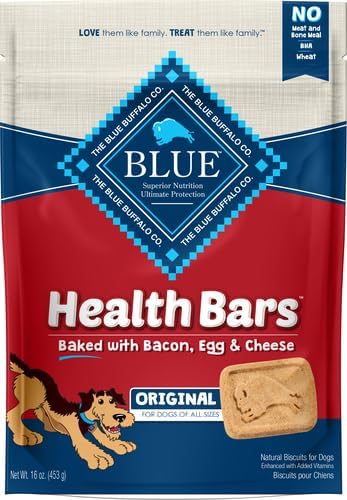Blue Buffalo Health Bars Crunchy Dog Biscuits, Oven-Baked with Natural Ingredients, Bacon, Egg & Cheese, 16-oz Bag (Pack of 4)