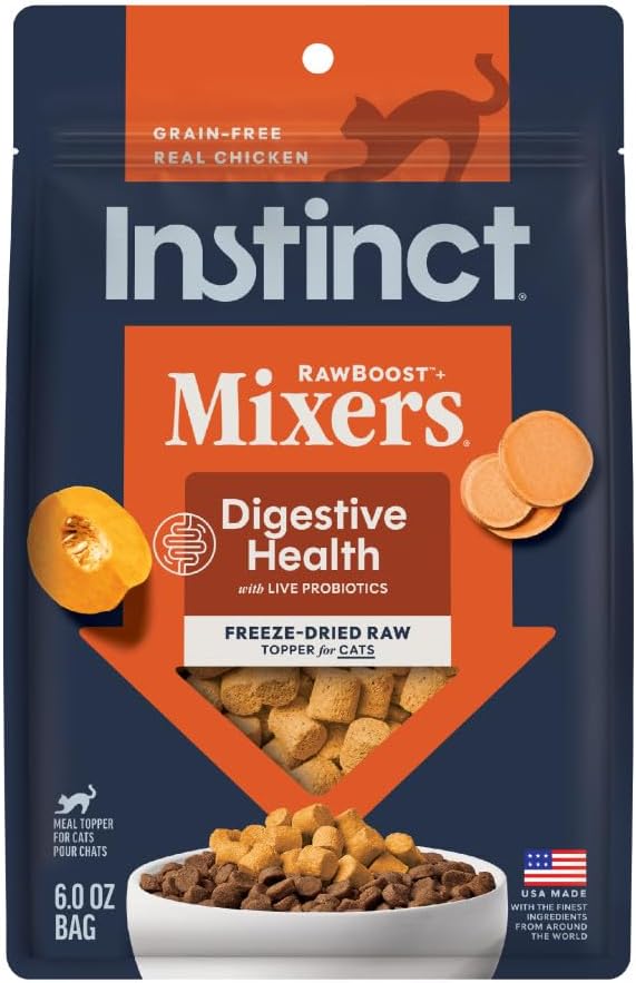 Instinct Raw Boost Mixers, Freeze Dried Cat Food Toppers with Functional Ingredients, Grain Free, Real Chicken - Digestive Health, 5.5 oz Bag